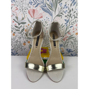 Alice + Olivia White Gold Metallic Ankle Strap High Heel Sandals Size 39.5